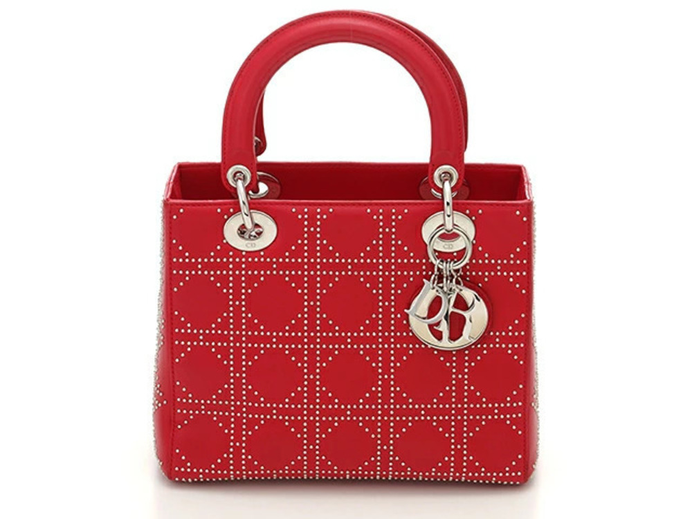 Christian Dior Bag Lady Handbag Red Studs